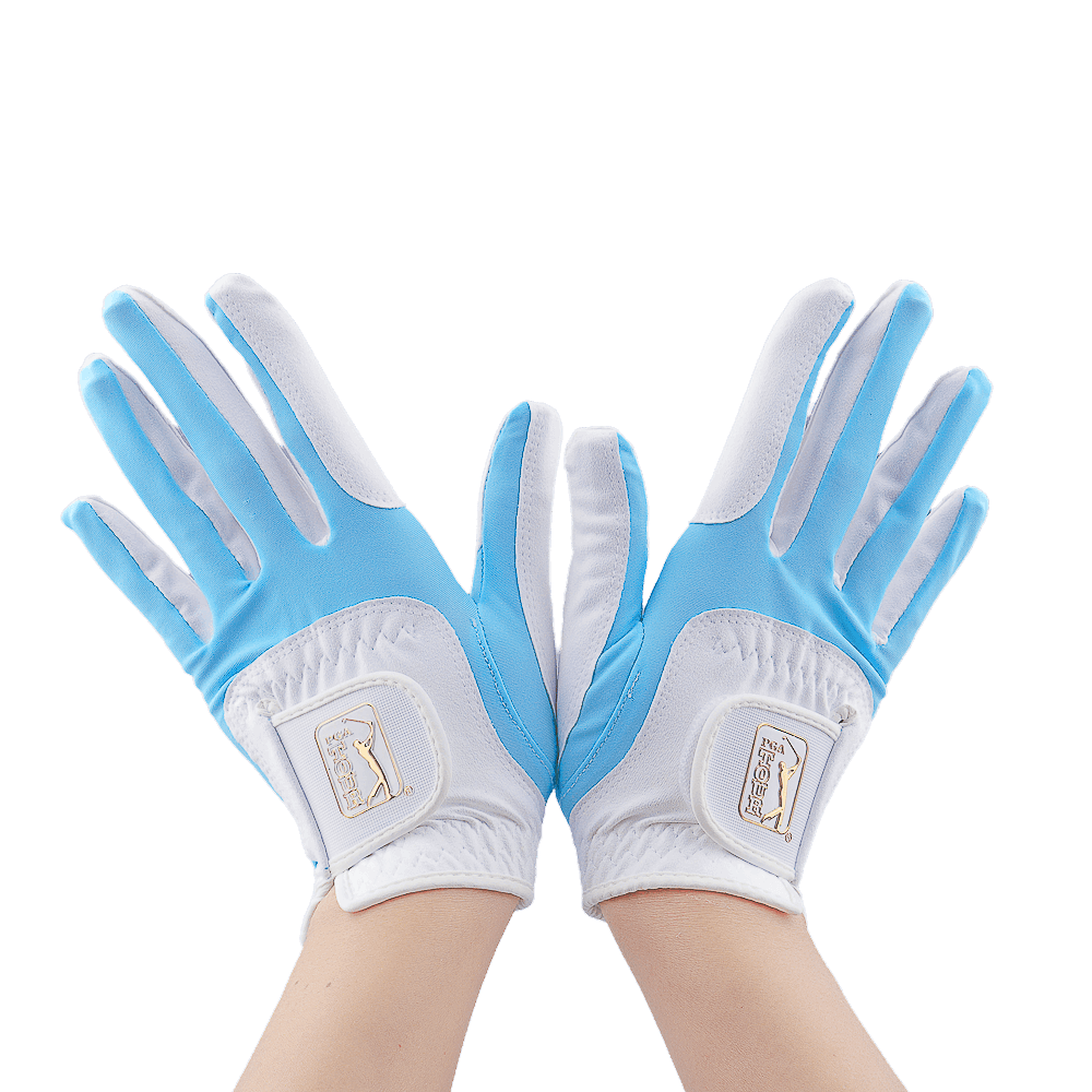PGA women's golf elastic cloth non-slip gloves (white and light blue)
