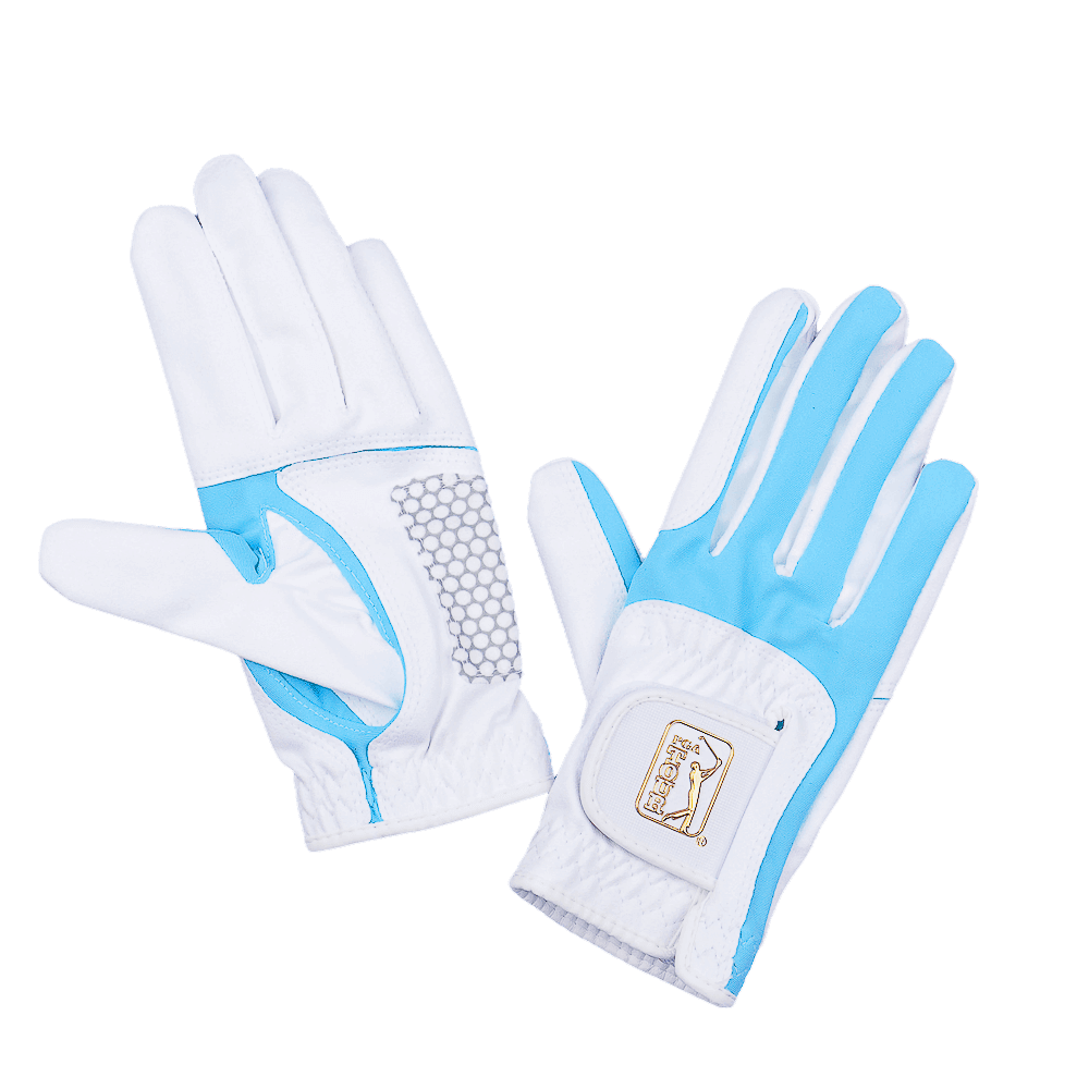 PGA women's golf elastic cloth non-slip gloves (white and light blue)