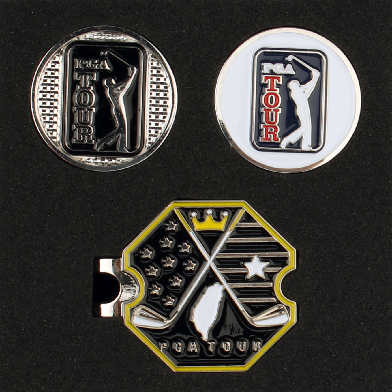 PGA TOUR hexagonal base + double cap clip (black)