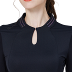 涼感小立領冰絲防曬連袖女上衣(黑)