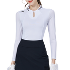 涼感小立領冰絲防曬連袖女上衣(白)