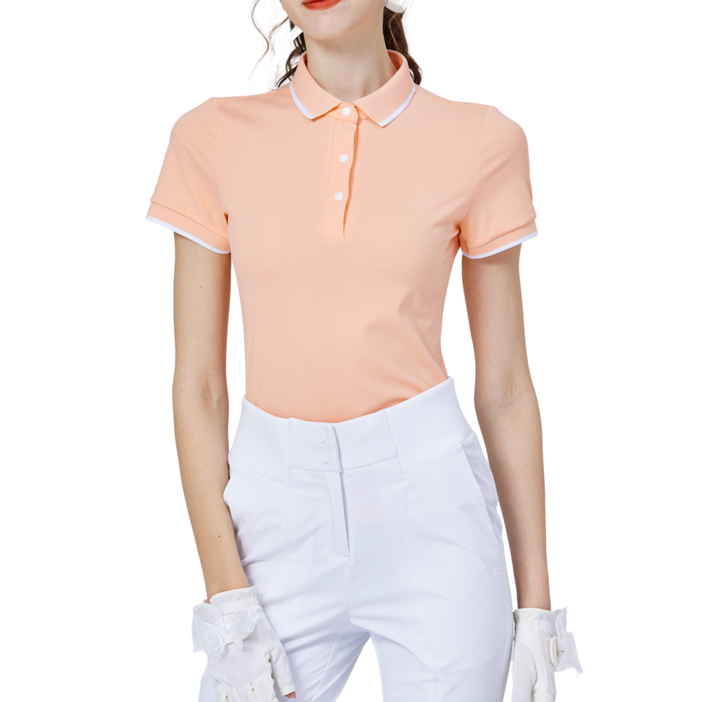 菱格緹花螺紋領女短袖上衣(橘)