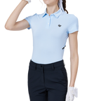 涼感冲孔透氣翻領女短袖上衣(淺藍)