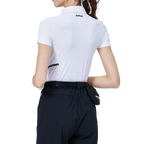 涼感冲孔透氣翻領女短袖上衣(白)