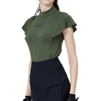 波浪袖立領女短袖上衣(軍綠)