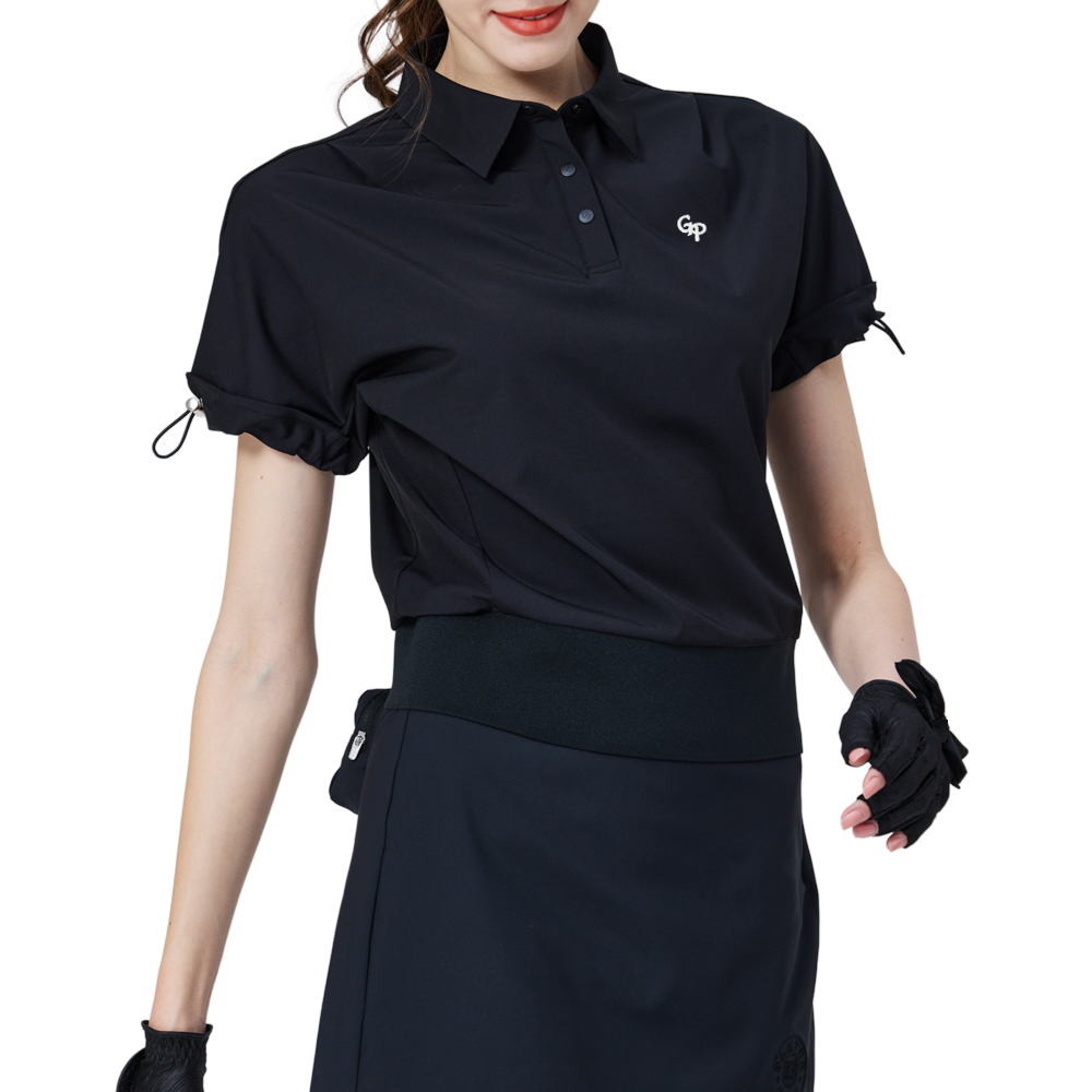 休閑長版寬鬆女短袖上衣(黑)