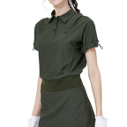 休閑長版寬鬆女短袖上衣(軍綠)