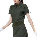 休閑長版寬鬆女短袖上衣(軍綠)
