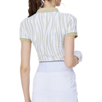 彩條翻領女短袖上衣(卡其)