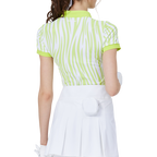 彩條翻領女短袖上衣(果綠)