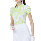 彩條翻領女短袖上衣(果綠)
