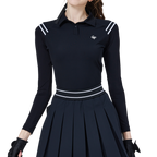肩拼綫條防曬冰絲袖女上衣(黑)