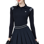 肩拼綫條防曬冰絲袖女上衣(黑)