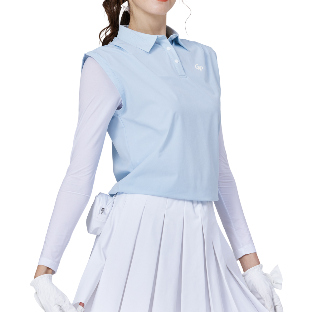 寬鬆版假兩件涼感女連袖無袖衣(淺藍)