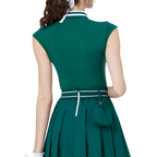 涼感收腰學院領女無袖上衣(墨綠)