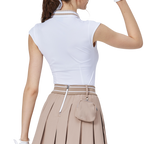 涼感收腰學院領女無袖上衣(白)