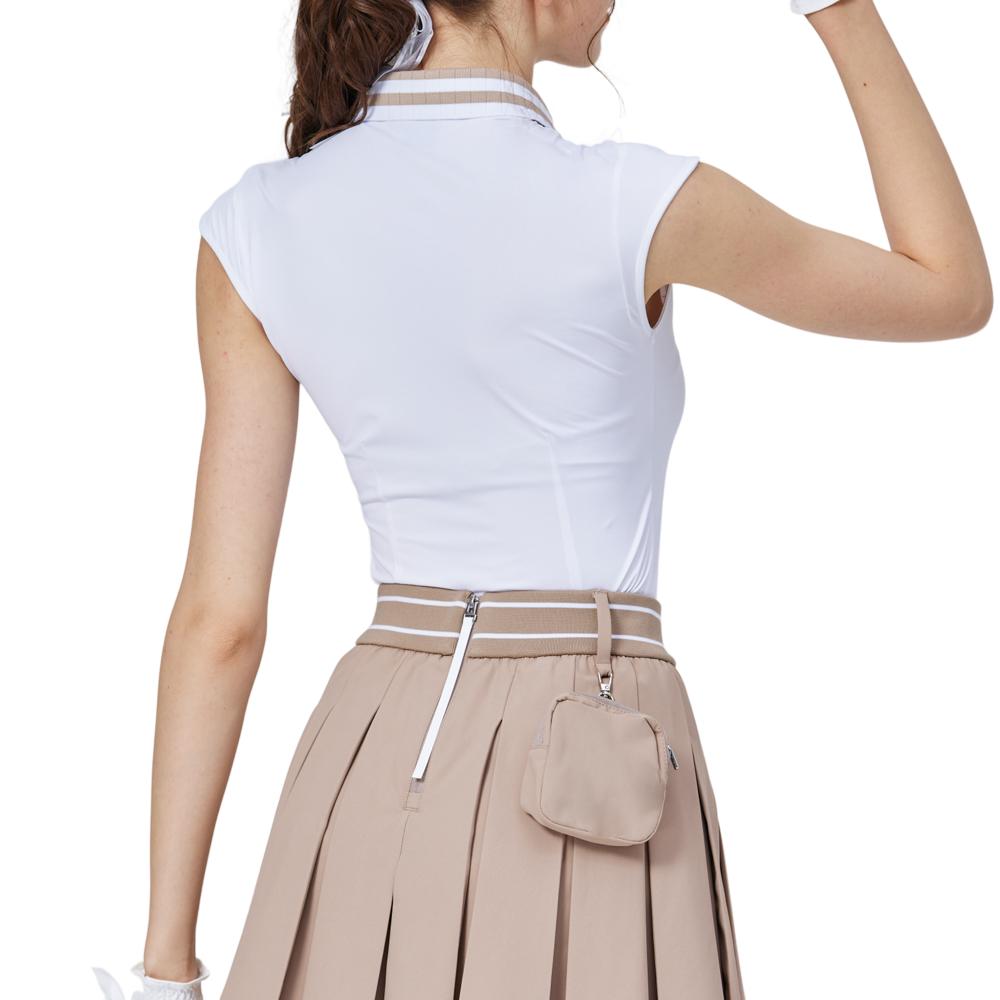 涼感收腰學院領女無袖上衣(白)