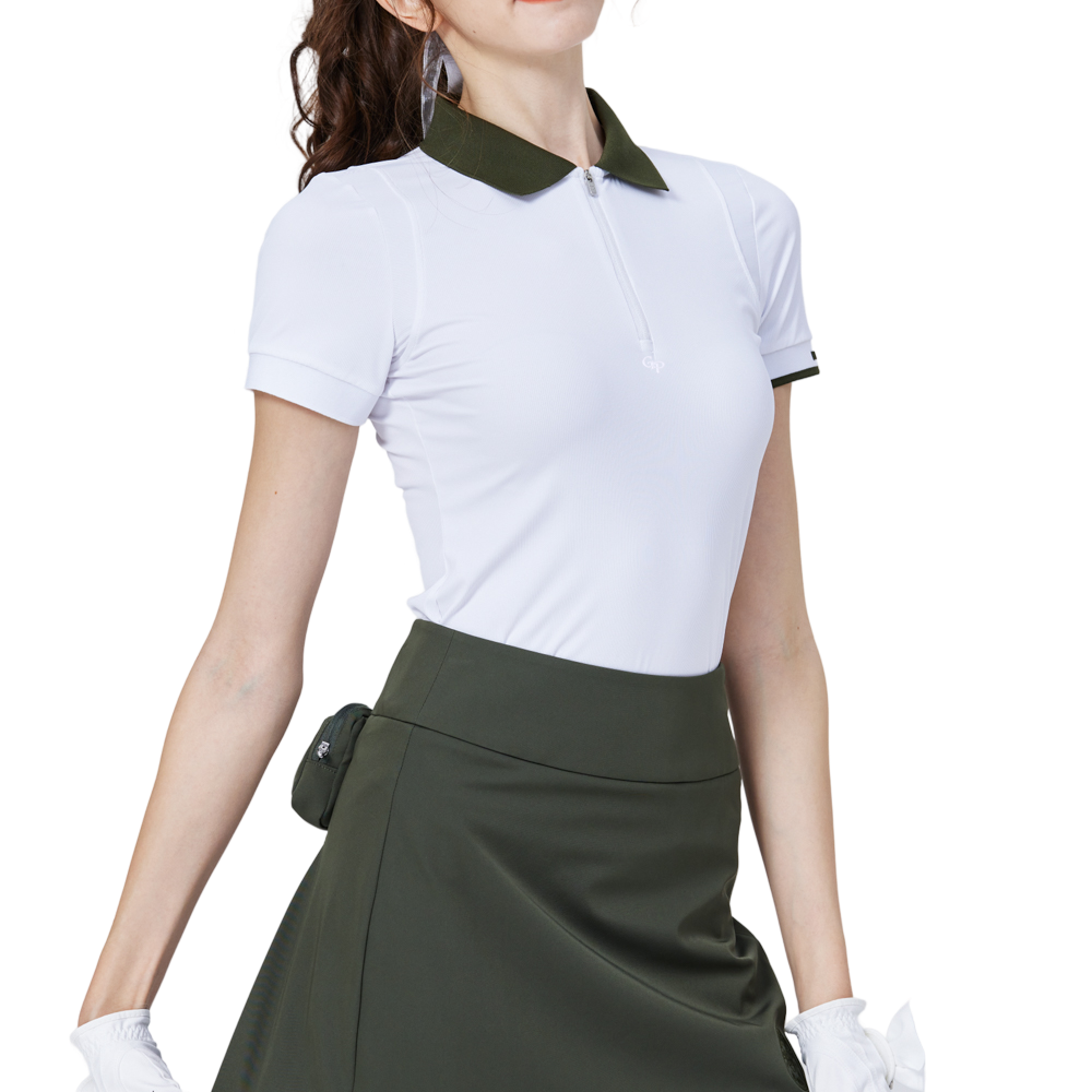 撞色領女短袖上衣(白)