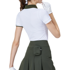 撞色領女短袖上衣(白)