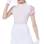 網紗袖圓領女短袖上衣(粉紅)