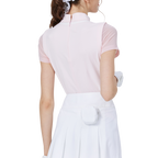 網紗袖圓領女短袖上衣(粉紅)