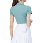 高彈柔軟翻領女短袖上衣(淺綠)