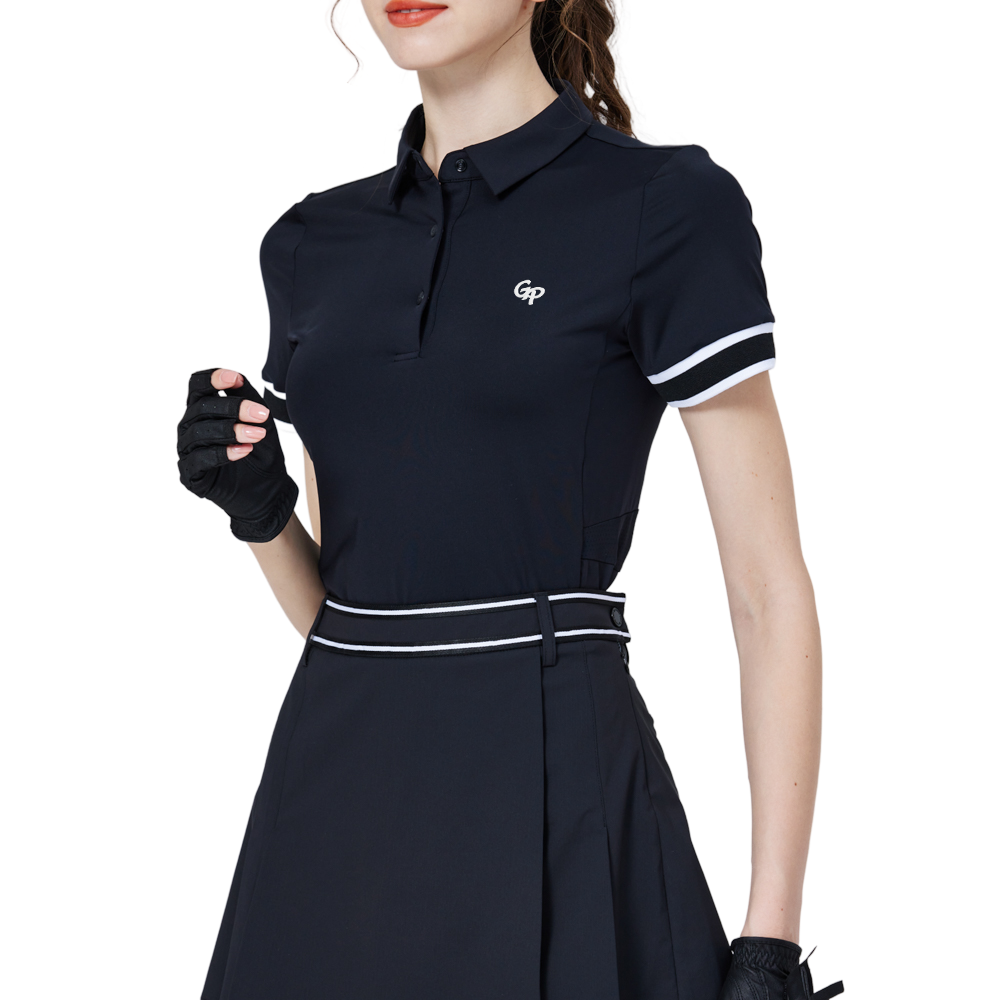 螺紋袖口絲光女短袖上衣(黑)