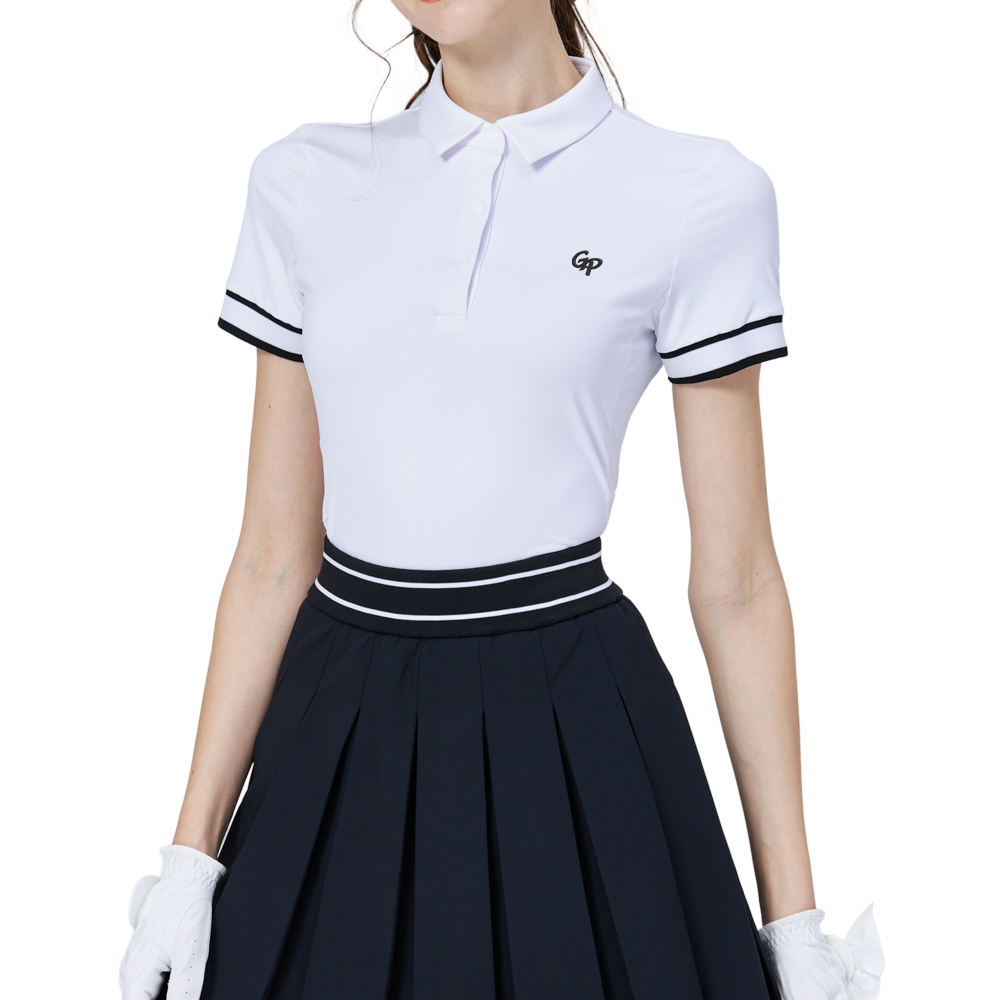 螺紋袖口絲光女短袖上衣(白)