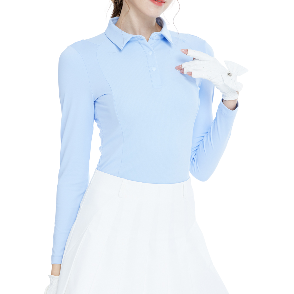 Tonal color-blocked long-sleeved top (pink and blue)