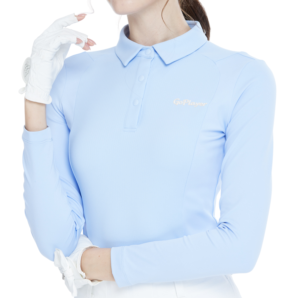 Tonal color-blocked long-sleeved top (pink and blue)