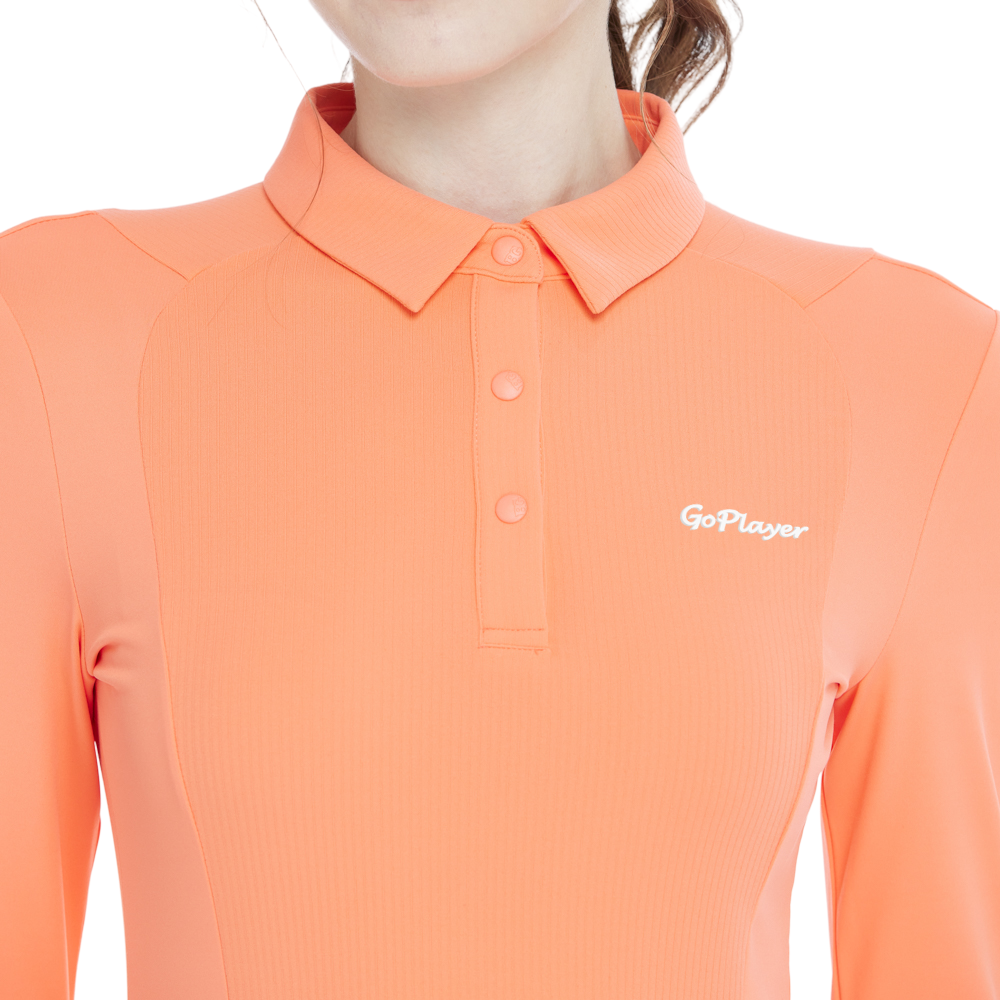 Tonal color-blocked long-sleeved top (orange)