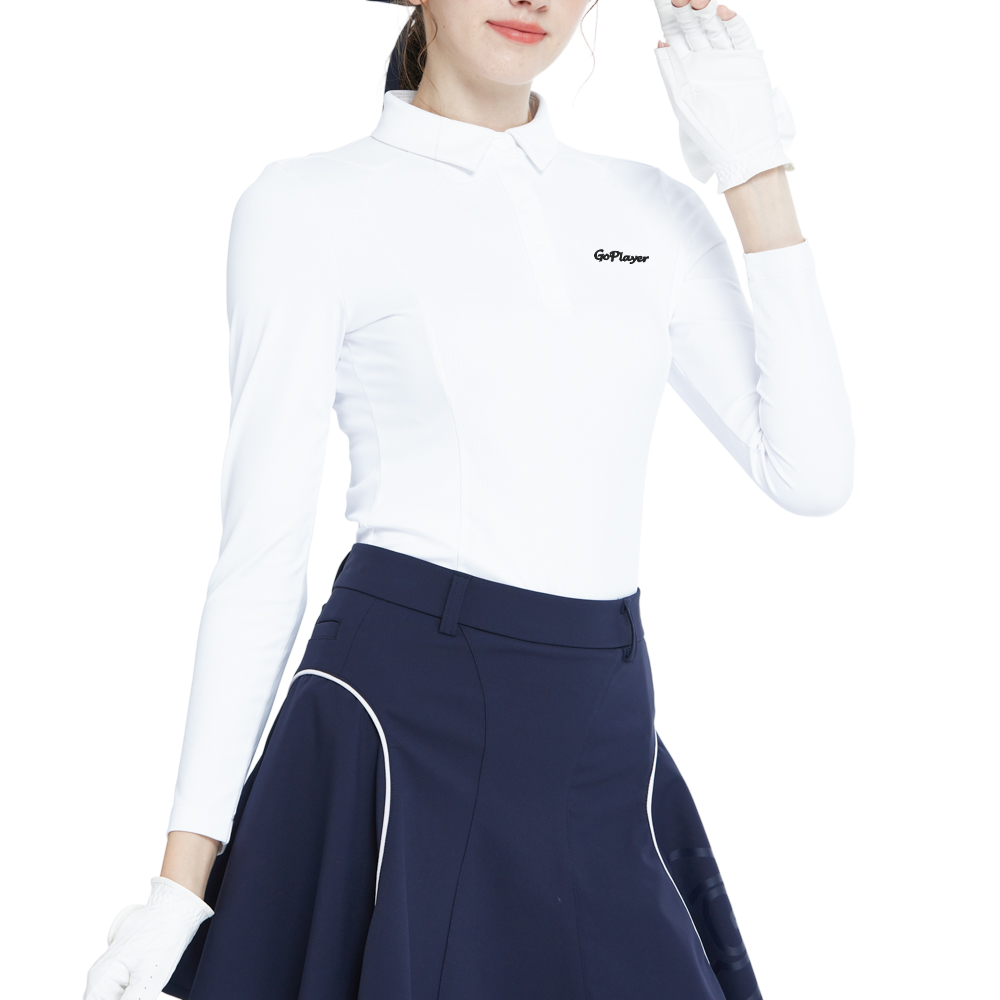 White long-sleeved top with color blocking