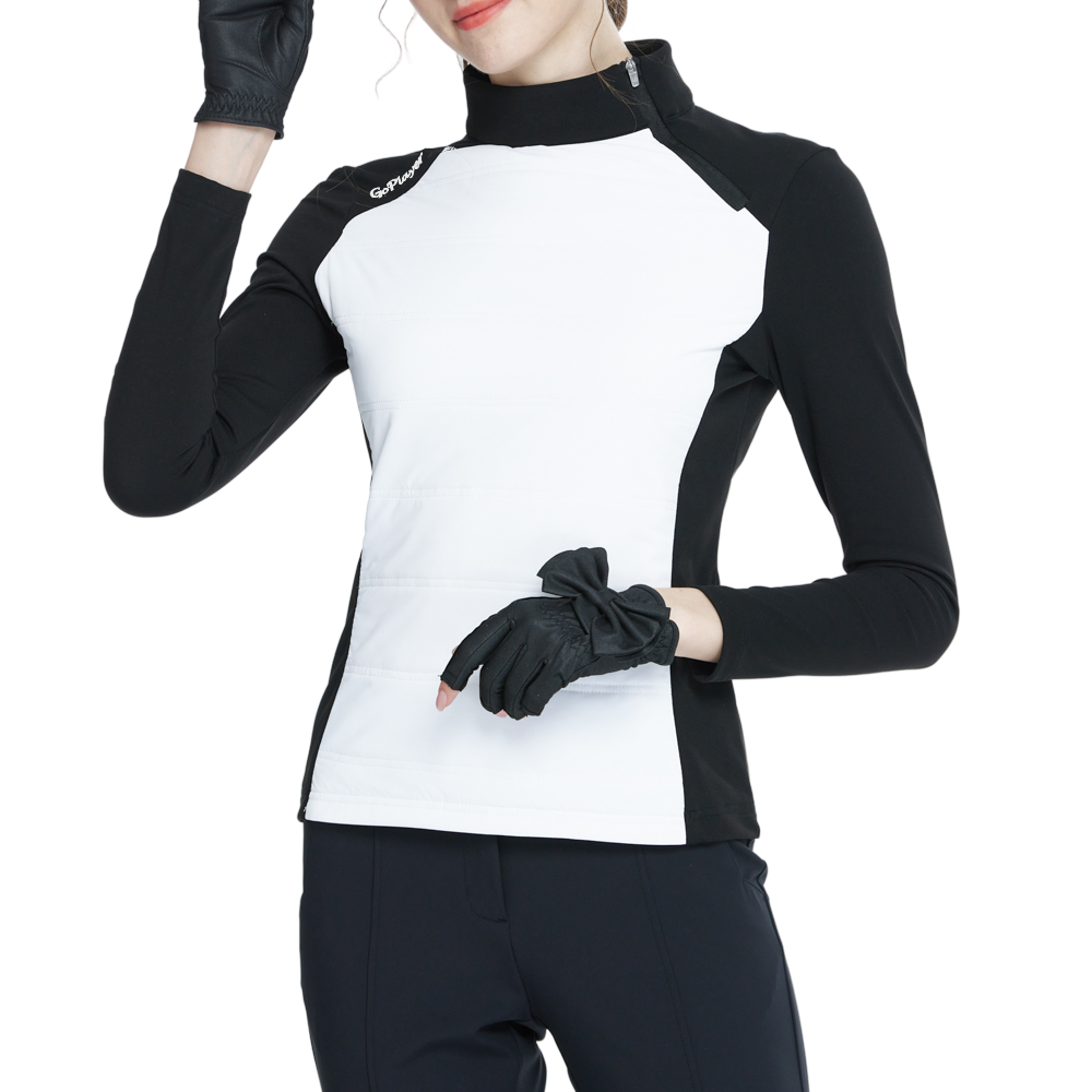 White turtleneck sweatshirt with diagonal zipper