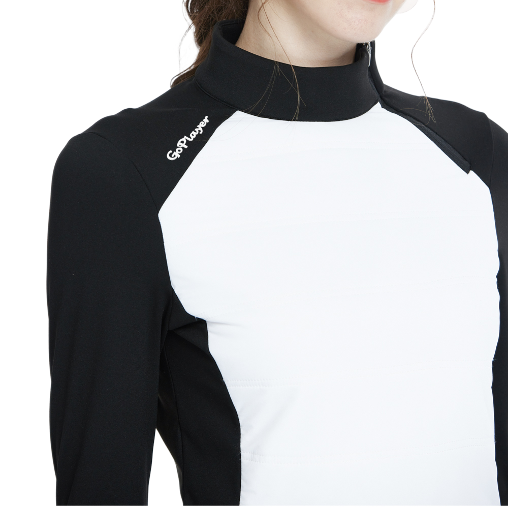 White turtleneck sweatshirt with diagonal zipper