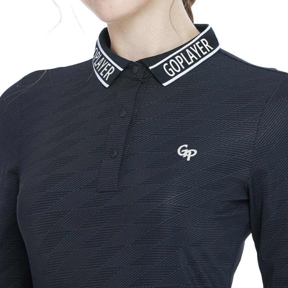 Black long-sleeved knitted jacquard collar top