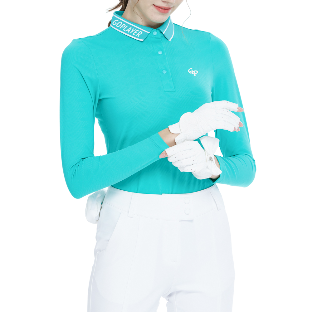 Knitted jacquard collar long-sleeved top (cyan/blue)