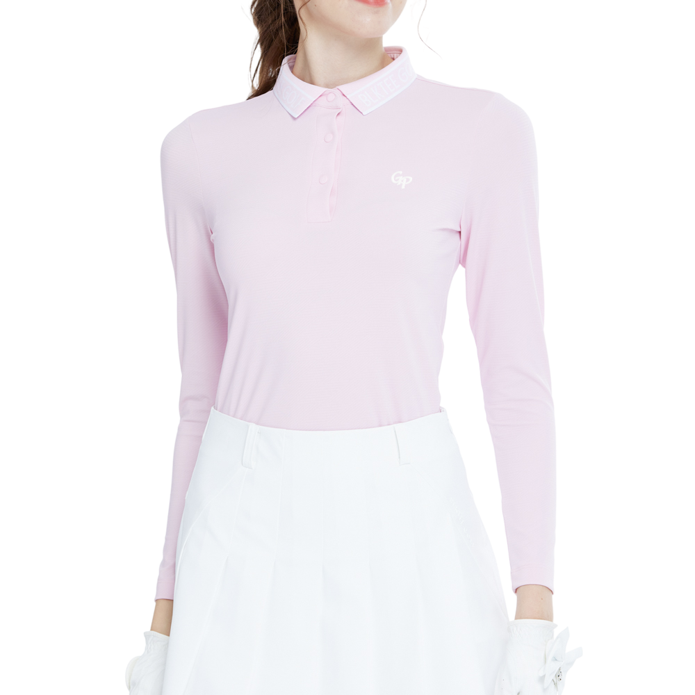 Knitted jacquard collar long-sleeved top (pink)