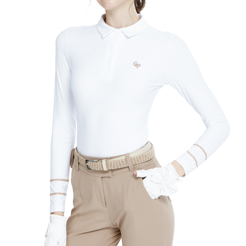 White brushed collar long-sleeved top