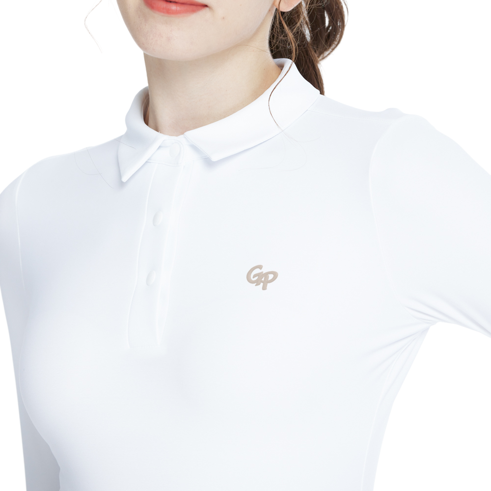 White brushed collar long-sleeved top
