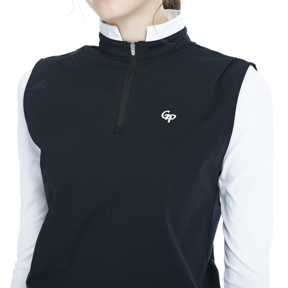 Stand-up collar, fitted waist, long-sleeved vest (black)