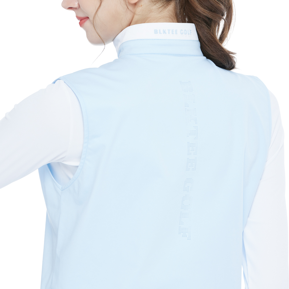 Stand-up collar, fitted waist, long-sleeved vest (light blue)