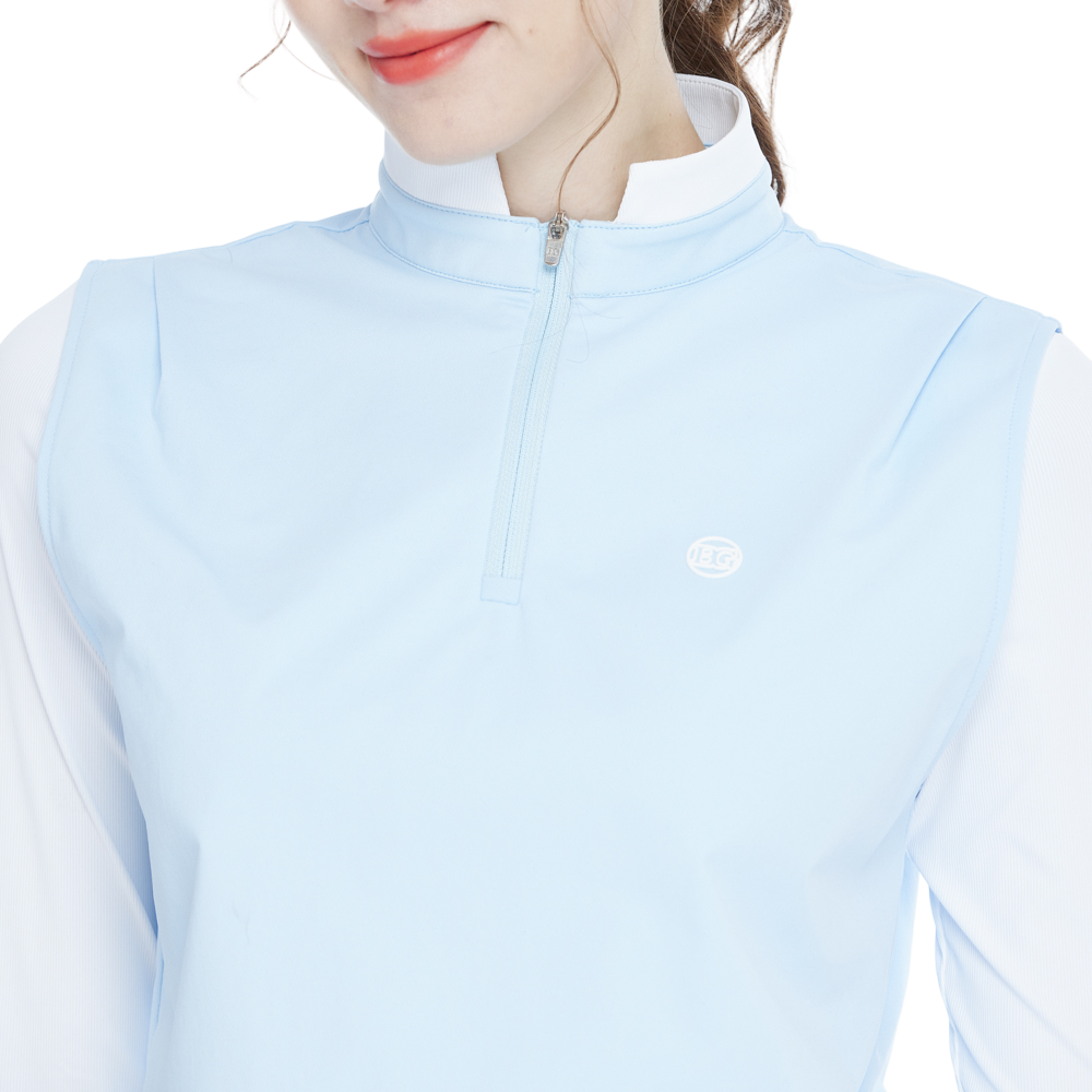 Stand-up collar, fitted waist, long-sleeved vest (light blue)