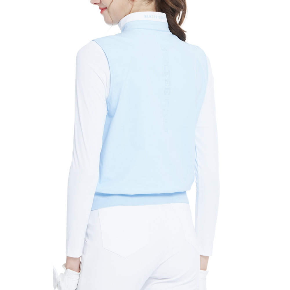 Stand-up collar, fitted waist, long-sleeved vest (light blue)