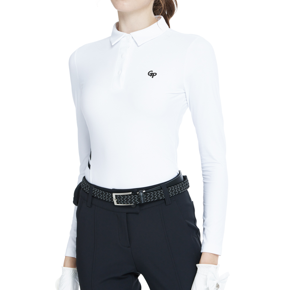 White collared, fitted waist long-sleeved top