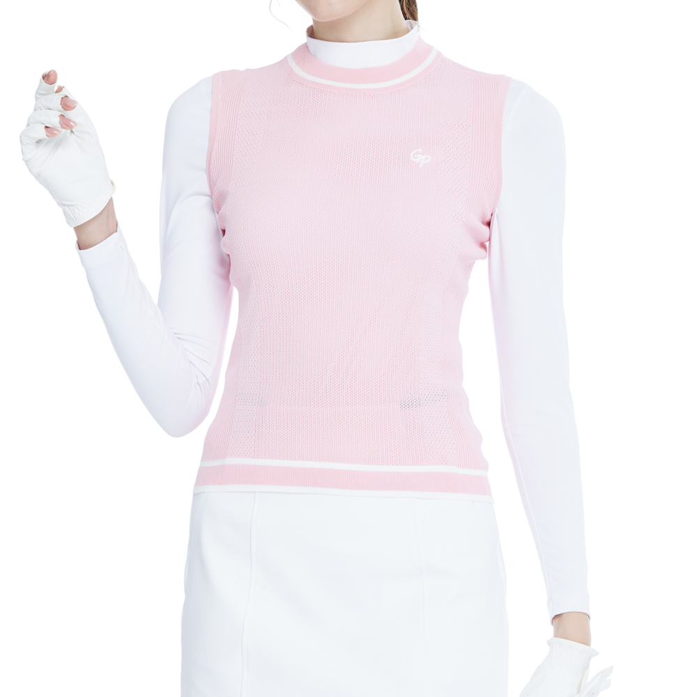Golf knit crew neck vest (pink)