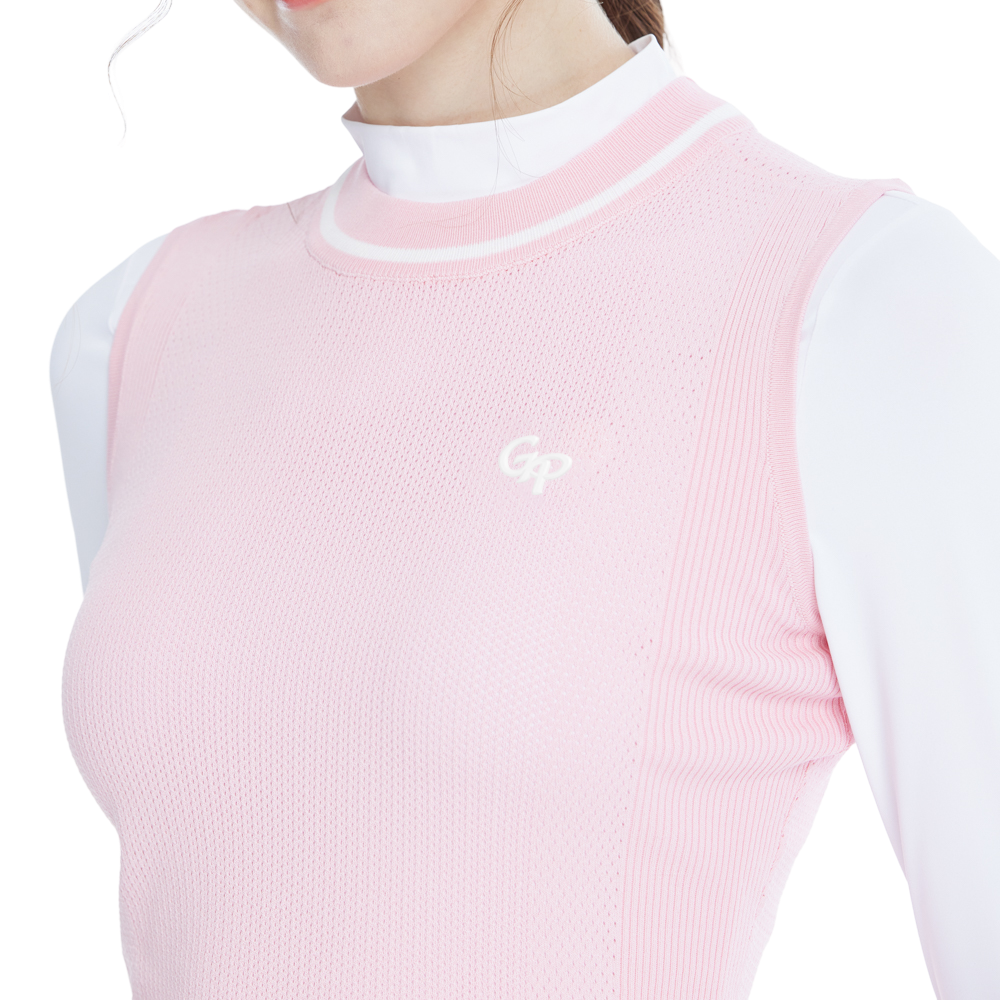 Golf knit crew neck vest (pink)