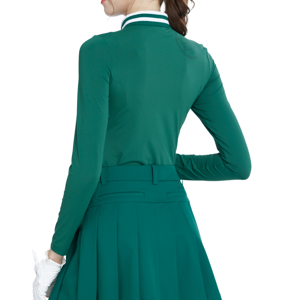 Knitted jacquard collar long-sleeved top (dark green)