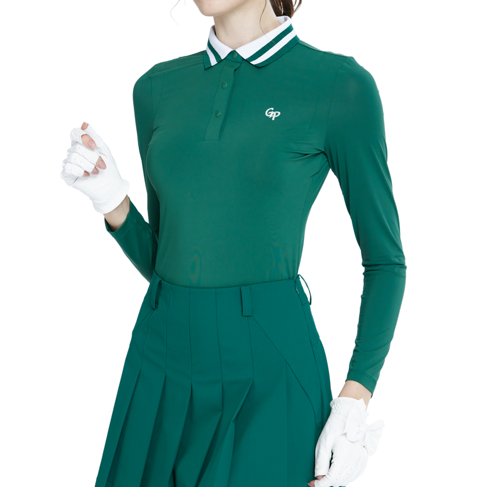 Knitted jacquard collar long-sleeved top (dark green)