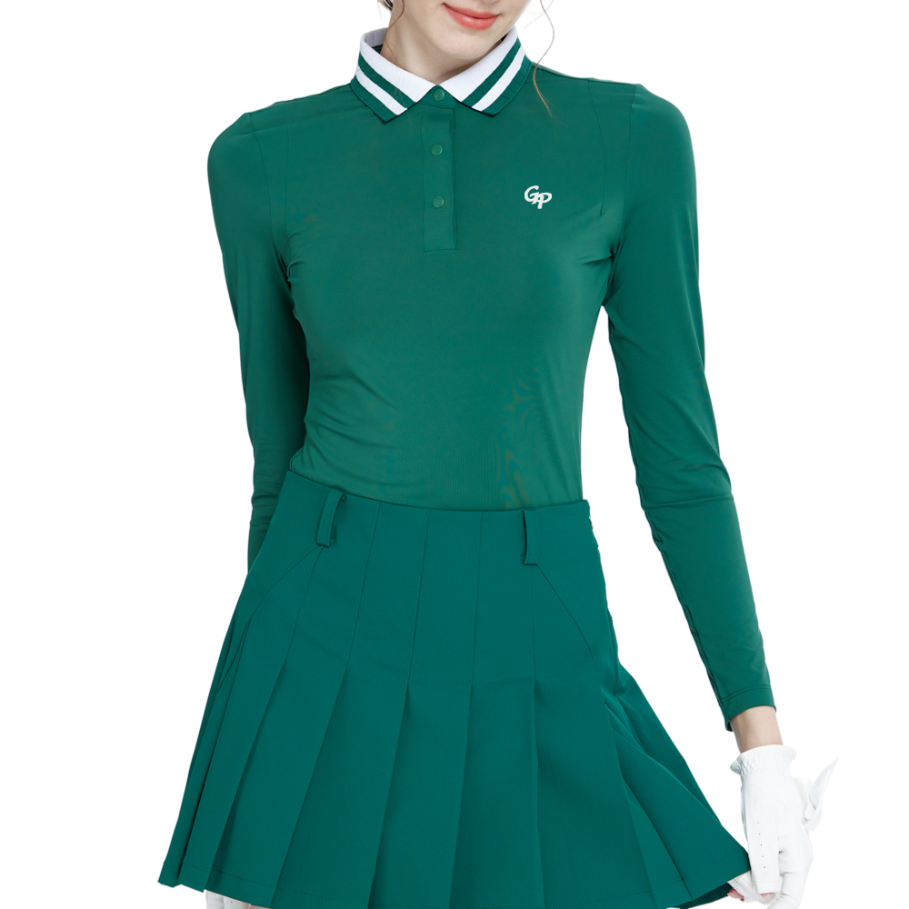 Knitted jacquard collar long-sleeved top (dark green)