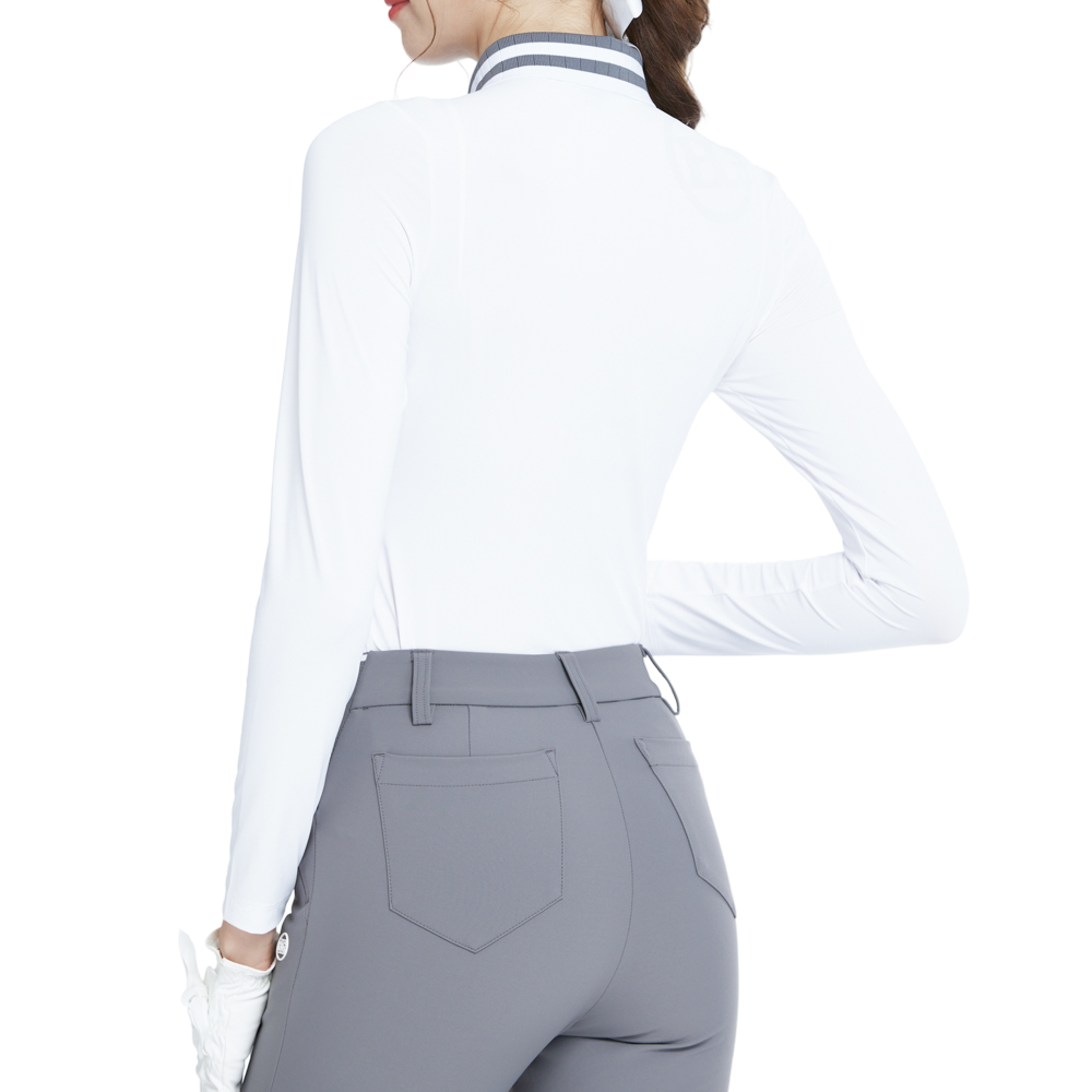 Knitted jacquard collar long-sleeved top (white and gray)